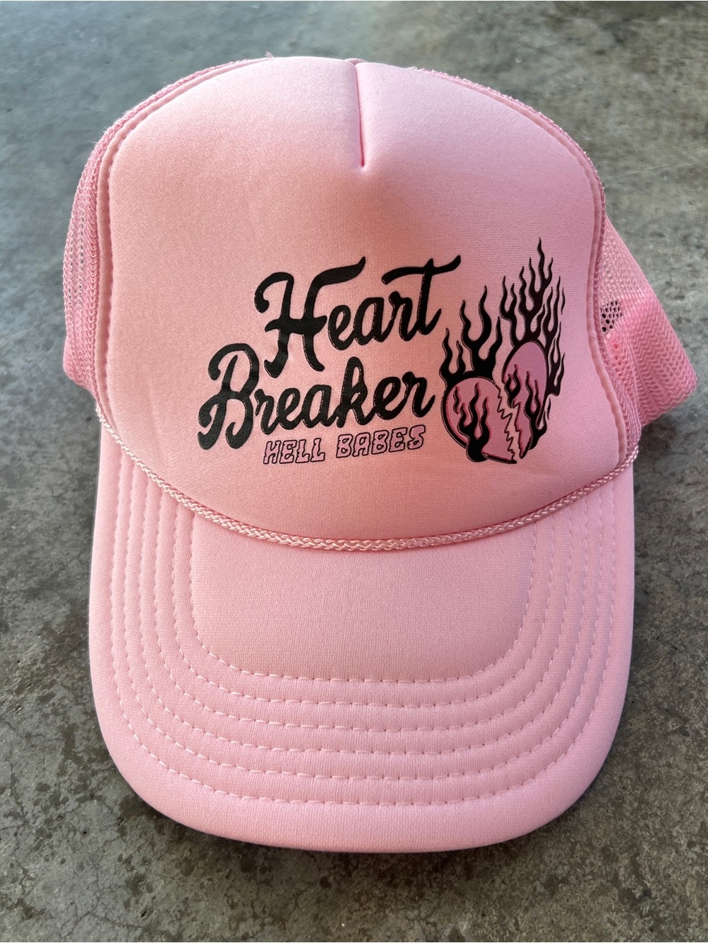 Hell Babes Womens Pink Heart Breaker Trucker Hat Snapback OSFM Graphic Mesh Back